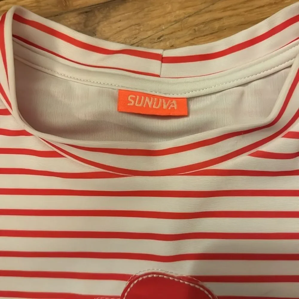 Sunuva girls red and white striped poppy swim rash guard 9-10